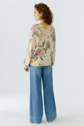 Oui Floral Print Jumper Ivory Pink - MMJs Fashion