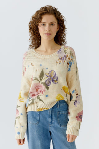 Oui Floral Print Jumper Ivory Pink - MMJs Fashion