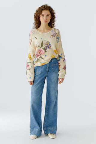 Oui Floral Print Jumper Ivory Pink - MMJs Fashion