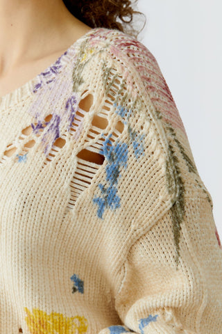 Oui Floral Print Jumper Ivory Pink - MMJs Fashion