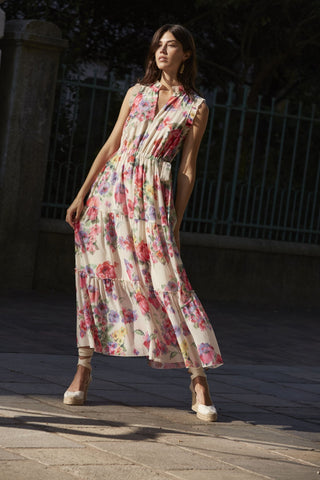 Oui Floral Print Maxi Dress Pink Green - MMJs Fashion