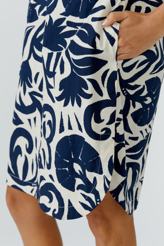 Oui Floral Print Midi Dress Blue White - MMJs Fashion
