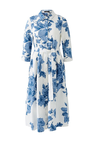 Oui Floral Print Midi Dress Blue White - MMJs Fashion