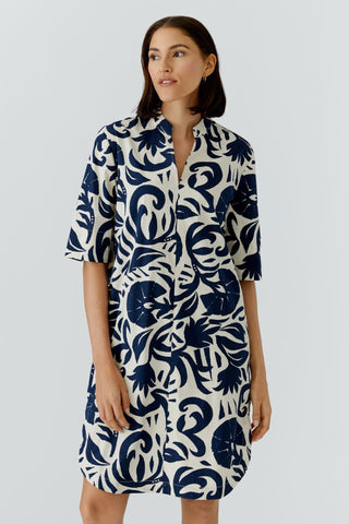 Oui Floral Print Midi Dress Blue White - MMJs Fashion