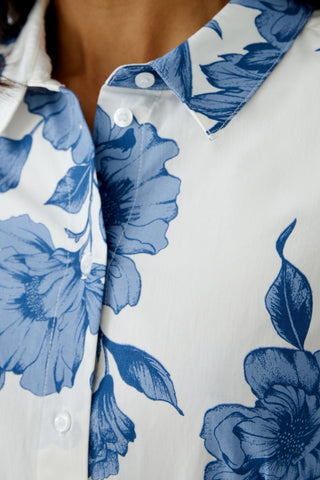 Oui Floral Print Midi Dress Blue White - MMJs Fashion