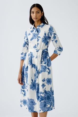 Oui Floral Print Midi Dress Blue White - MMJs Fashion