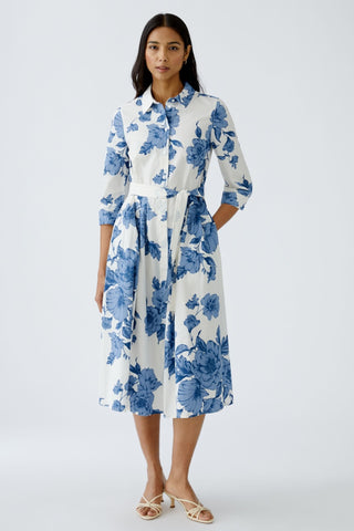 Oui Floral Print Midi Dress Blue White - MMJs Fashion