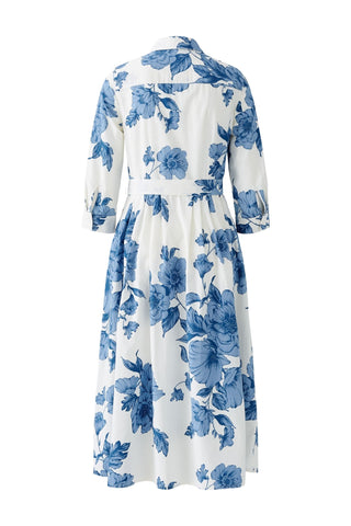Oui Floral Print Midi Dress Blue White - MMJs Fashion