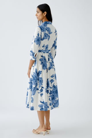 Oui Floral Print Midi Dress Blue White - MMJs Fashion