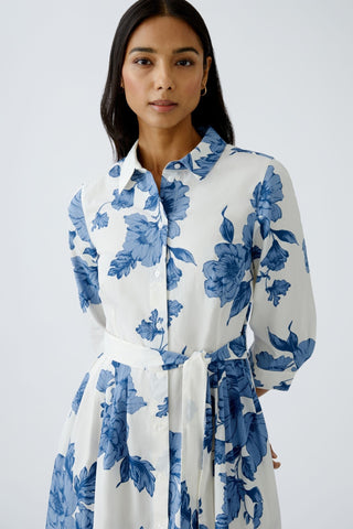 Oui Floral Print Midi Dress Blue White - MMJs Fashion