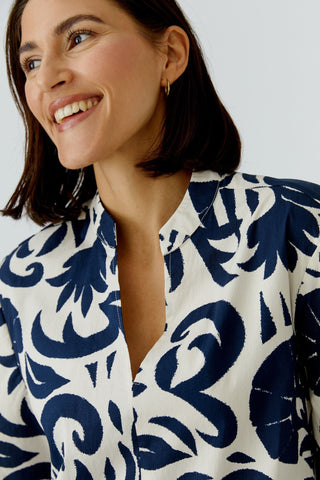 Oui Floral Print Midi Dress Blue White - MMJs Fashion