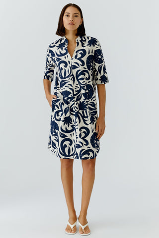 Oui Floral Print Midi Dress Blue White - MMJs Fashion