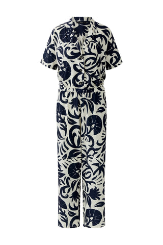 Oui Floral Print Overall Blue White - MMJs Fashion