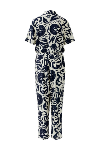 Oui Floral Print Overall Blue White - MMJs Fashion