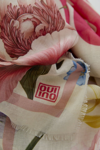 Oui Floral Print Scarf Pink Ivory - MMJs Fashion