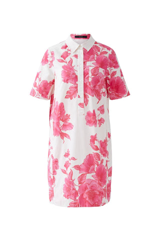 Oui Floral Print Short Sleeve Dress Pink White - MMJs Fashion