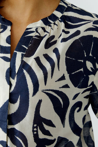 Oui Floral Print Tunic Blouse Blue White - MMJs Fashion