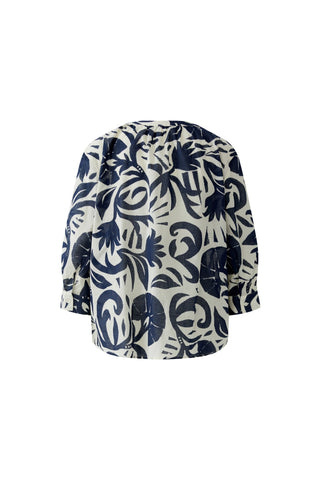 Oui Floral Print Tunic Blouse Blue White - MMJs Fashion