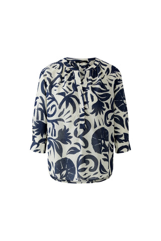 Oui Floral Print Tunic Blouse Blue White - MMJs Fashion
