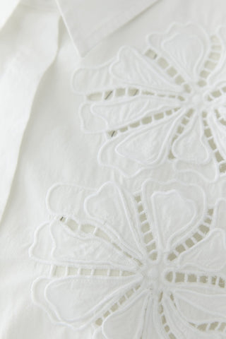 Oui Flower Embellishment Blouse White - MMJs Fashion