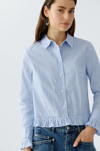 Oui Frill Trim Striped Blouse Blue - MMJs Fashion