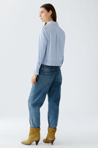 Oui Frill Trim Striped Blouse Blue - MMJs Fashion