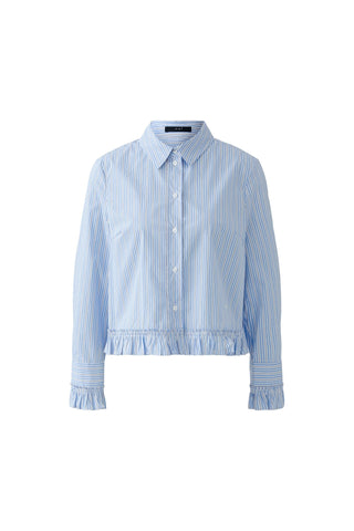 Oui Frill Trim Striped Blouse Blue - MMJs Fashion