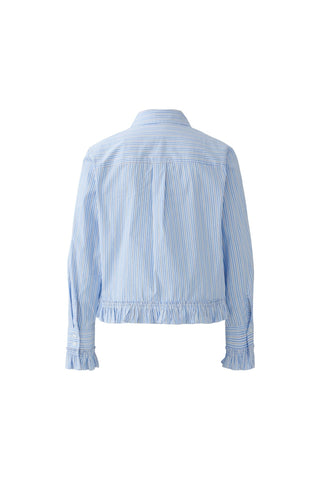 Oui Frill Trim Striped Blouse Blue - MMJs Fashion