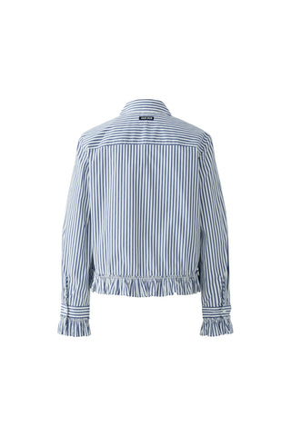 Oui Frill Trim Striped Blouse Blue White - MMJs Fashion
