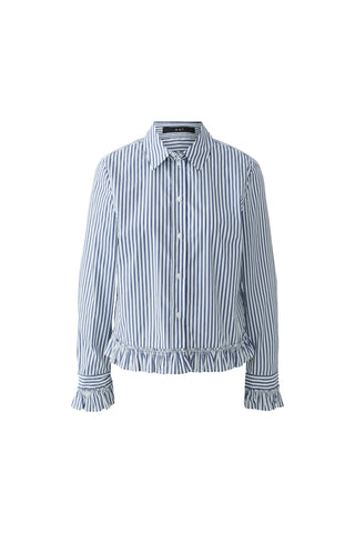 Oui Frill Trim Striped Blouse Blue White - MMJs Fashion