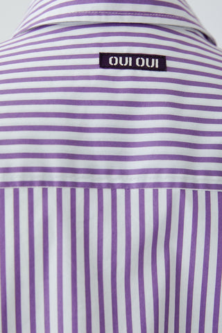 Oui Frill Trim Striped Blouse Violet White - MMJs Fashion