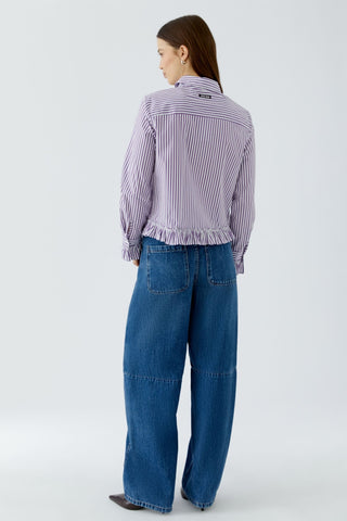 Oui Frill Trim Striped Blouse Violet White - MMJs Fashion