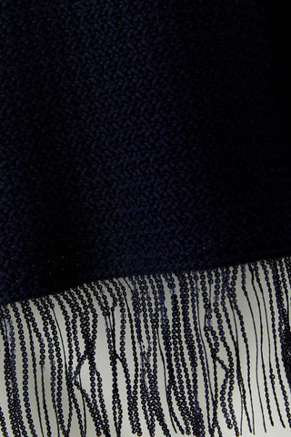 Oui Fringed Hem Jumper Navy Blue - MMJs Fashion