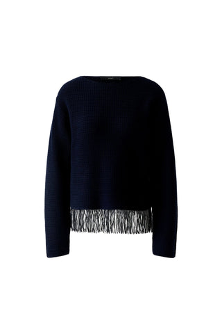 Oui Fringed Hem Jumper Navy Blue - MMJs Fashion