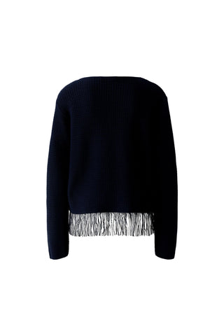 Oui Fringed Hem Jumper Navy Blue - MMJs Fashion