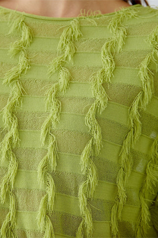 Oui Fringed Knit Jumper Pea Green - MMJs Fashion