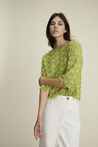 Oui Fringed Knit Jumper Pea Green - MMJs Fashion