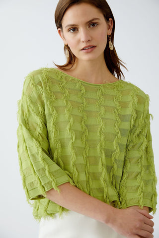 Oui Fringed Knit Jumper Pea Green - MMJs Fashion