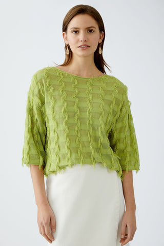 Oui Fringed Knit Jumper Pea Green - MMJs Fashion