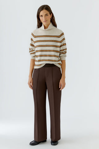 Oui Funnel Neck Striped Jumper Brown Beige - MMJs Fashion