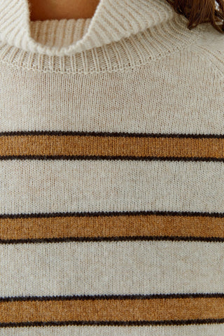 Oui Funnel Neck Striped Jumper Brown Beige - MMJs Fashion