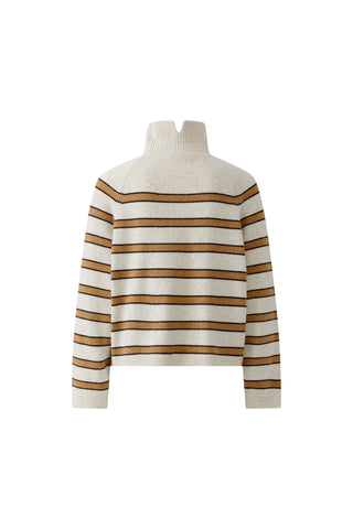 Oui Funnel Neck Striped Jumper Brown Beige - MMJs Fashion