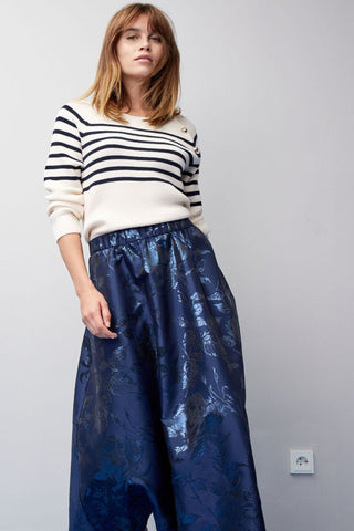Oui Gold Button Striped Jumper Ivory Blue - MMJs Fashion