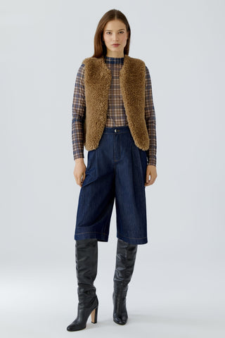 Oui Knitted Faux Fur Gilet Brown - MMJs Fashion