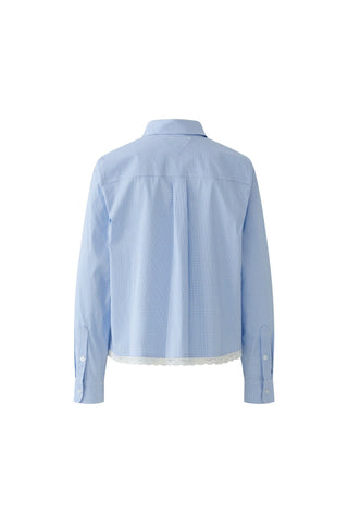 Oui Lace Trim Checked Blouse Blue White - MMJs Fashion