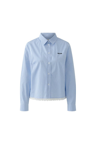 Oui Lace Trim Checked Blouse Blue White - MMJs Fashion