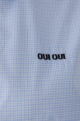 Oui Lace Trim Checked Blouse Blue White - MMJs Fashion