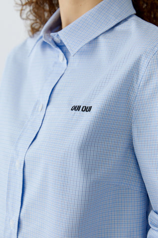 Oui Lace Trim Checked Blouse Blue White - MMJs Fashion