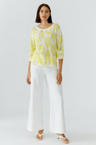 Oui Lemon Pattern Jumper Yellow White - MMJs Fashion