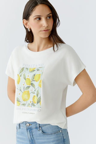 Oui Lemon Placement Print Top White Yellow - MMJs Fashion